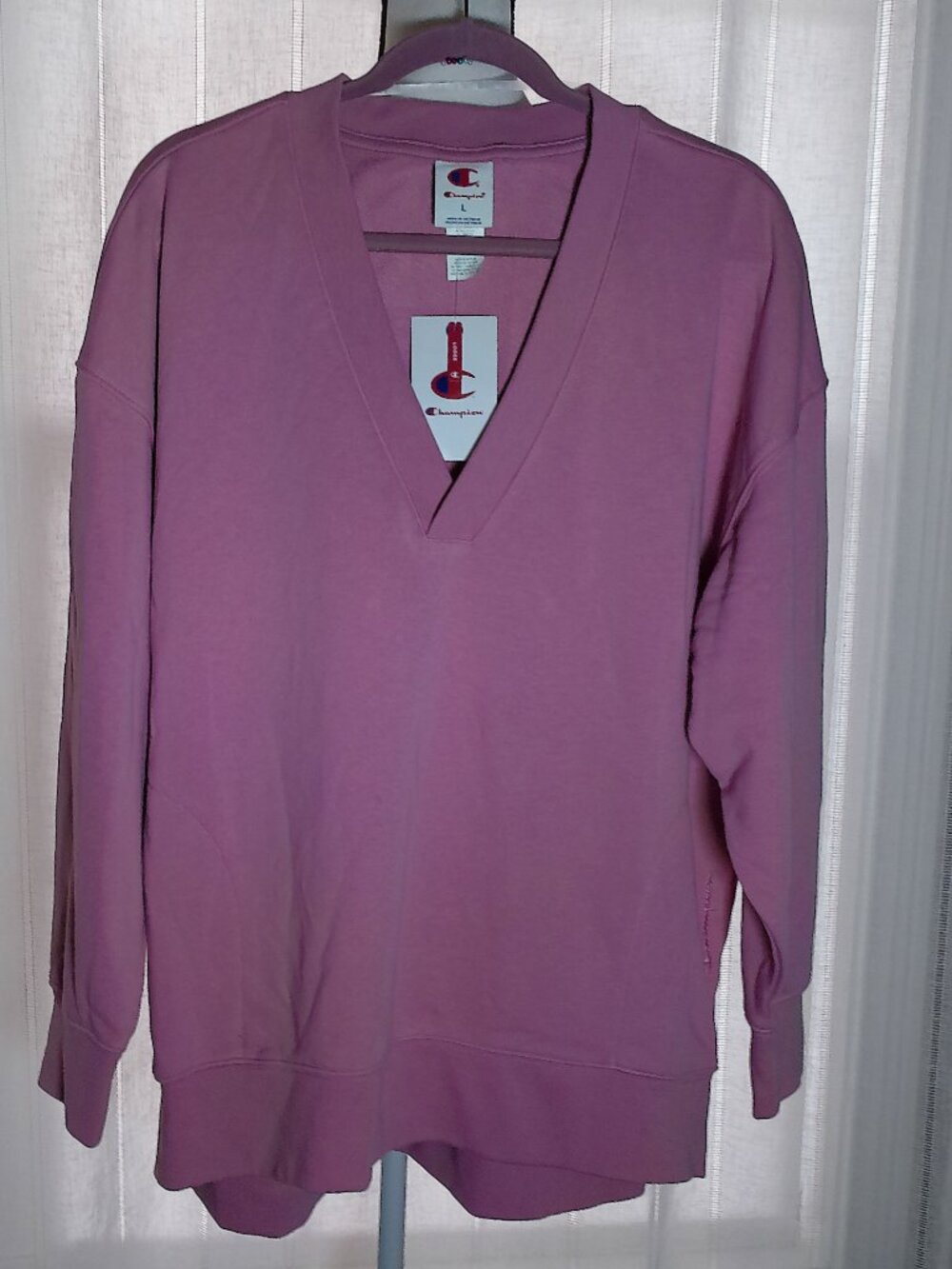 CHAMPION Sweatshirt V-Neck Medium Pink Hi Lo NWT L